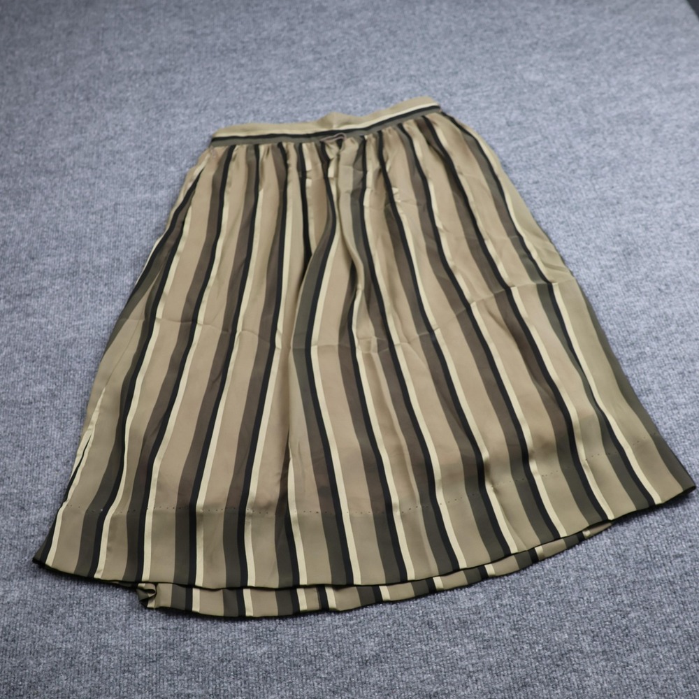 Vintage City Fox Skirt Womens Medium Tan Brown Stripe Midi Pleated Pockets 80s